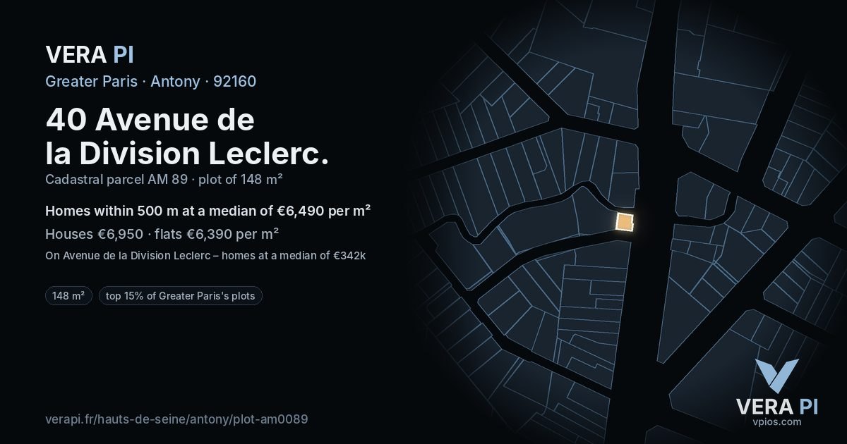 40 Avenue de la Division Leclerc, Antony at night – the plot lit, the parcels around coloured by the prices near them