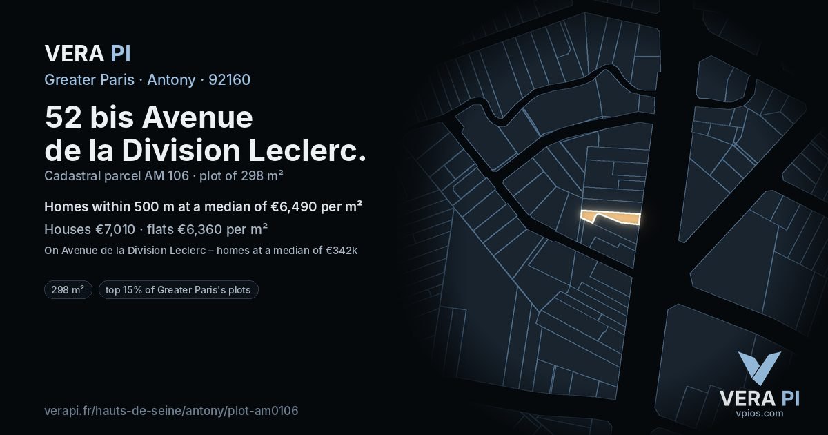 52 bis Avenue de la Division Leclerc, Antony at night – the plot lit, the parcels around coloured by the prices near them