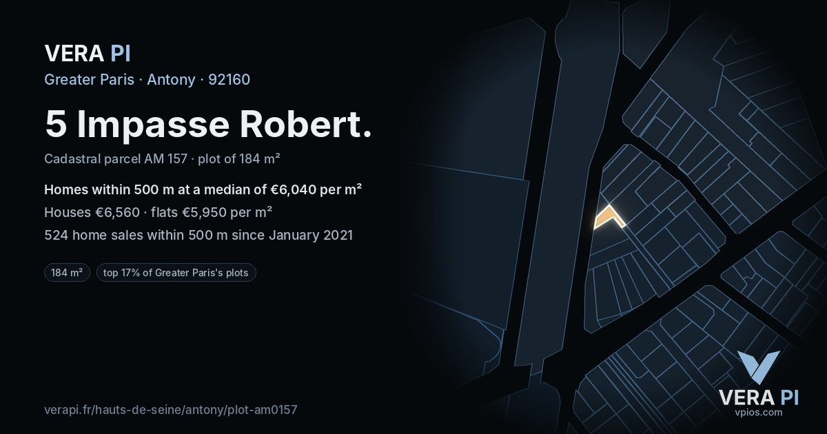 5 Impasse Robert, Antony at night – the plot lit, the parcels around coloured by the prices near them