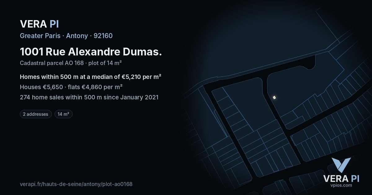 1001 Rue Alexandre Dumas, Antony at night – the plot lit, the parcels around coloured by the prices near them