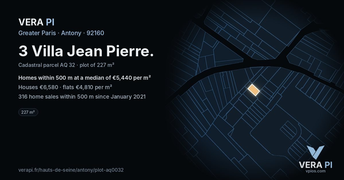 3 Villa Jean Pierre, Antony at night – the plot lit, the parcels around coloured by the prices near them