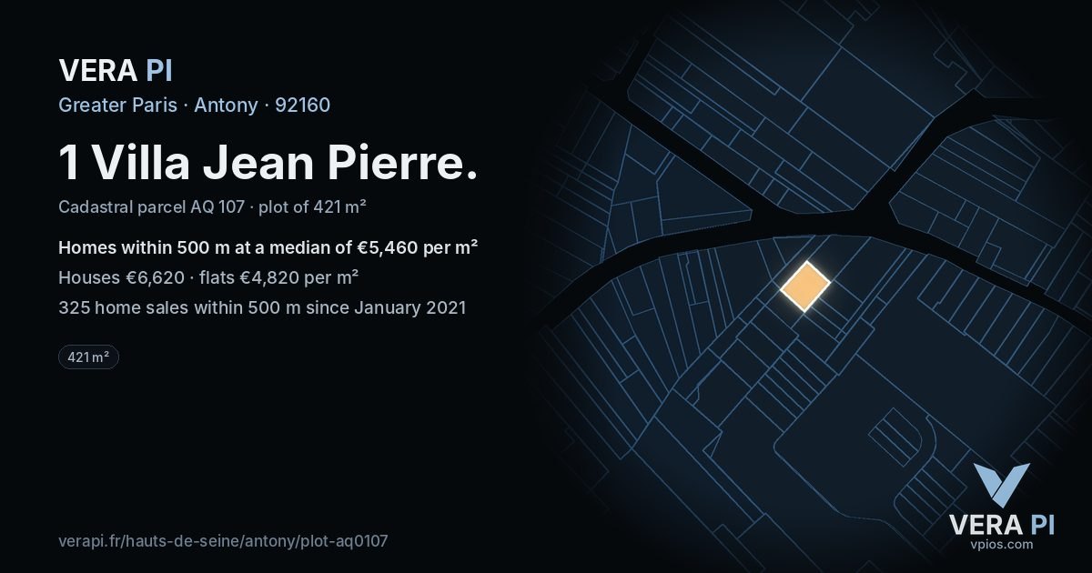 1 Villa Jean Pierre, Antony at night – the plot lit, the parcels around coloured by the prices near them