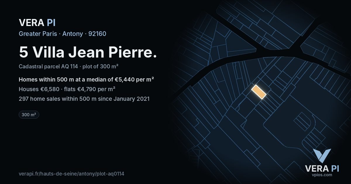 5 Villa Jean Pierre, Antony at night – the plot lit, the parcels around coloured by the prices near them