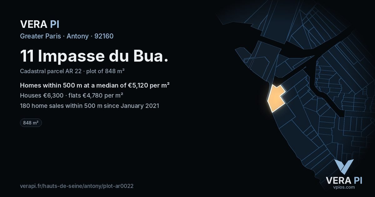11 Impasse du Bua, Antony at night – the plot lit, the parcels around coloured by the prices near them