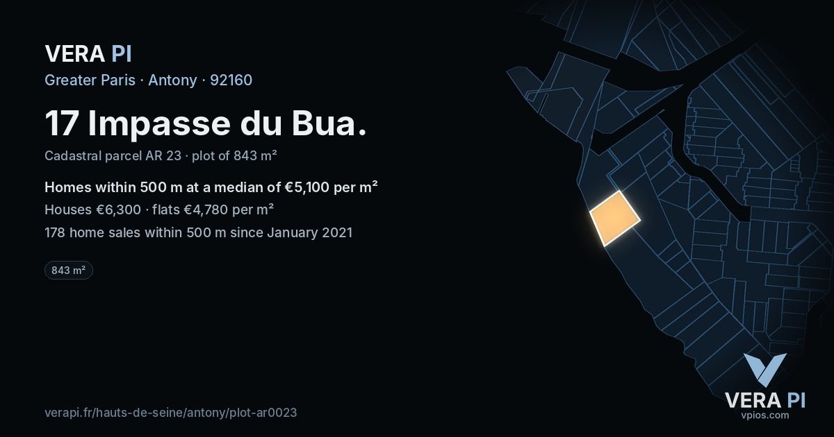 17 Impasse du Bua, Antony at night – the plot lit, the parcels around coloured by the prices near them