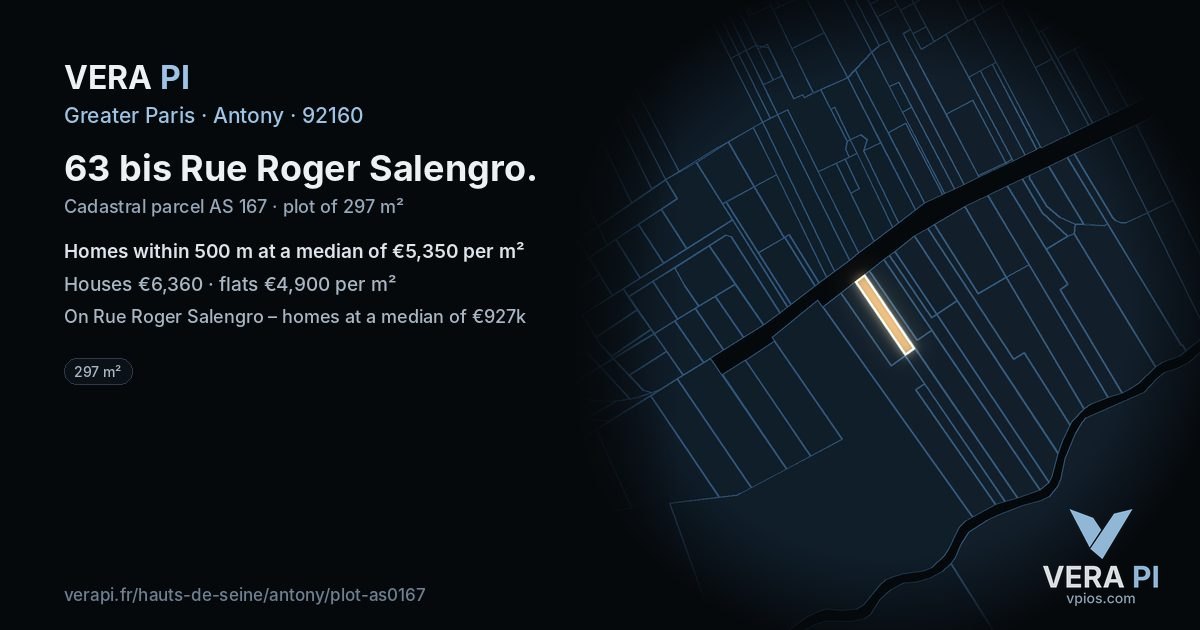 63 bis Rue Roger Salengro, Antony at night – the plot lit, the parcels around coloured by the prices near them