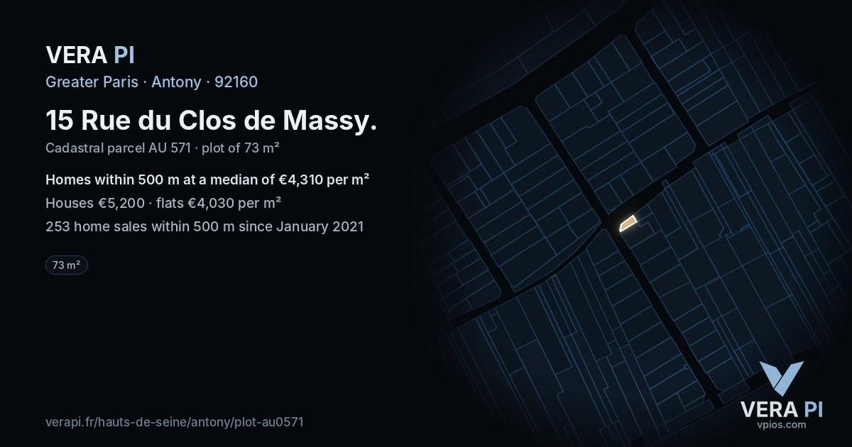 15 Rue du Clos de Massy, Antony at night – the plot lit, the parcels around coloured by the prices near them