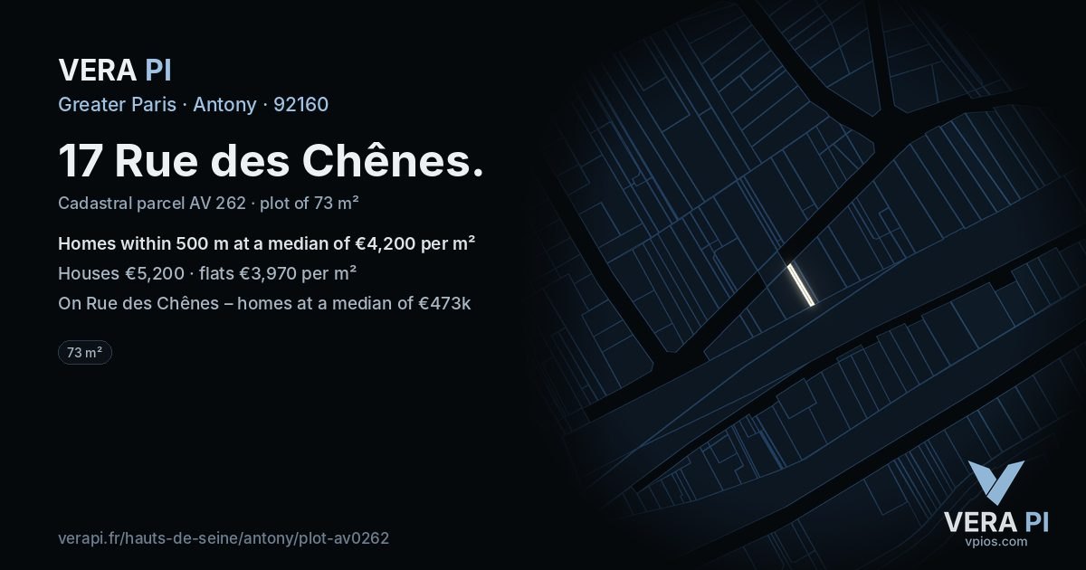 17 Rue des Chênes, Antony at night – the plot lit, the parcels around coloured by the prices near them