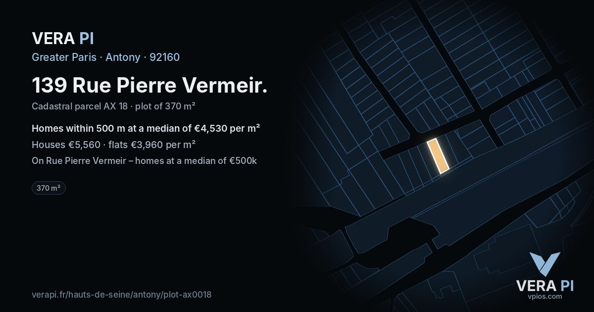 139 Rue Pierre Vermeir, Antony at night – the plot lit, the parcels around coloured by the prices near them