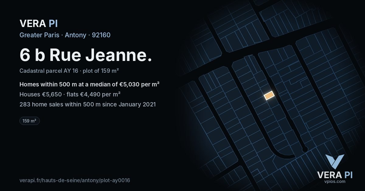 6 b Rue Jeanne, Antony at night – the plot lit, the parcels around coloured by the prices near them