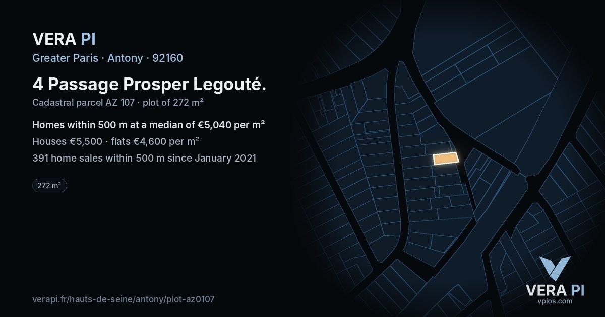 4 Passage Prosper Legouté, Antony at night – the plot lit, the parcels around coloured by the prices near them