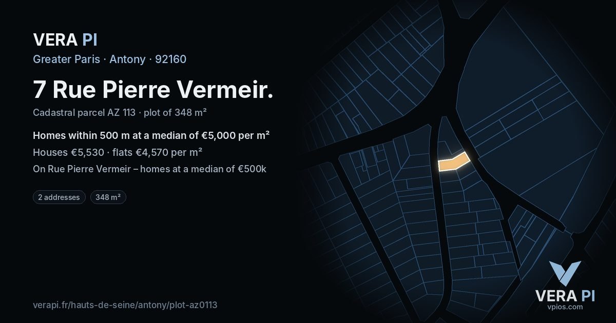 7 Rue Pierre Vermeir, Antony at night – the plot lit, the parcels around coloured by the prices near them