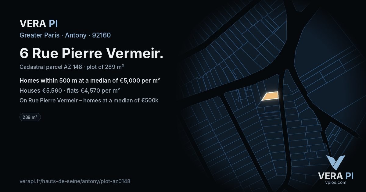 6 Rue Pierre Vermeir, Antony at night – the plot lit, the parcels around coloured by the prices near them