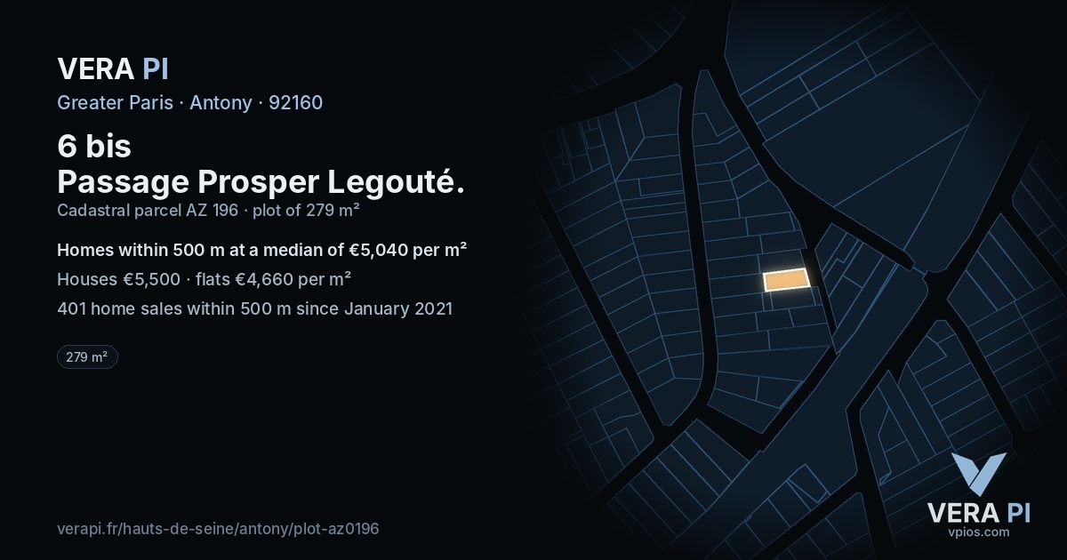 6 bis Passage Prosper Legouté, Antony at night – the plot lit, the parcels around coloured by the prices near them