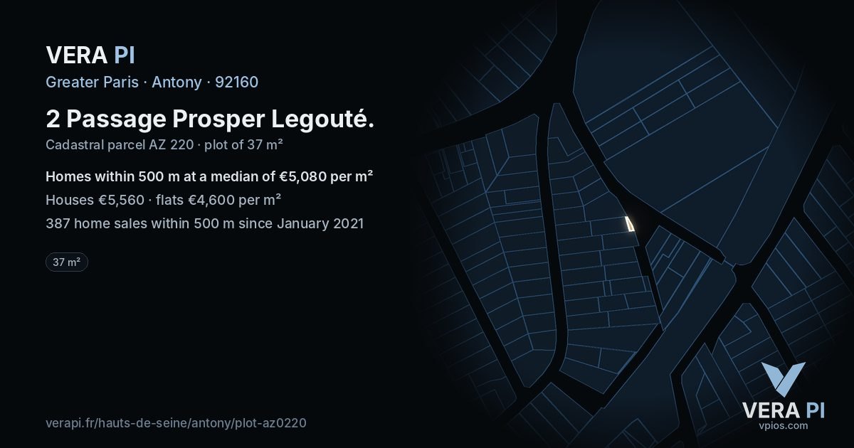 2 Passage Prosper Legouté, Antony at night – the plot lit, the parcels around coloured by the prices near them
