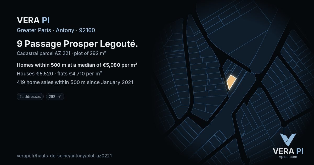 9 Passage Prosper Legouté, Antony at night – the plot lit, the parcels around coloured by the prices near them