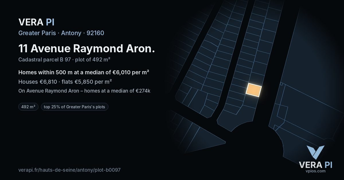 11 Avenue Raymond Aron, Antony at night – the plot lit, the parcels around coloured by the prices near them