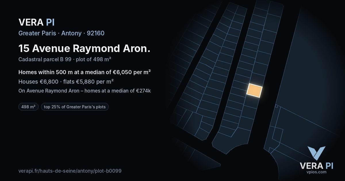 15 Avenue Raymond Aron, Antony at night – the plot lit, the parcels around coloured by the prices near them