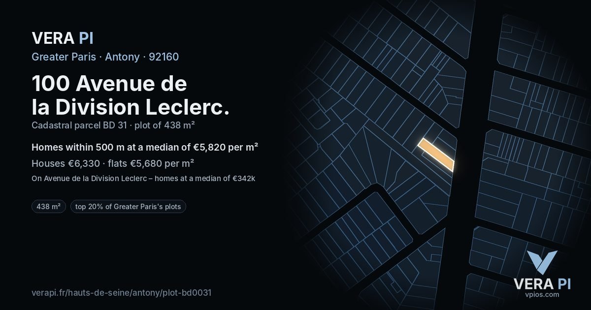 100 Avenue de la Division Leclerc, Antony at night – the plot lit, the parcels around coloured by the prices near them