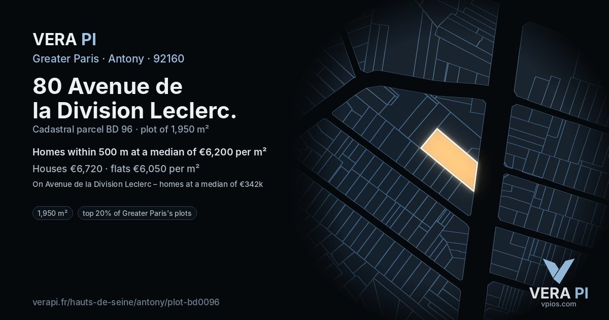 80 Avenue de la Division Leclerc, Antony at night – the plot lit, the parcels around coloured by the prices near them