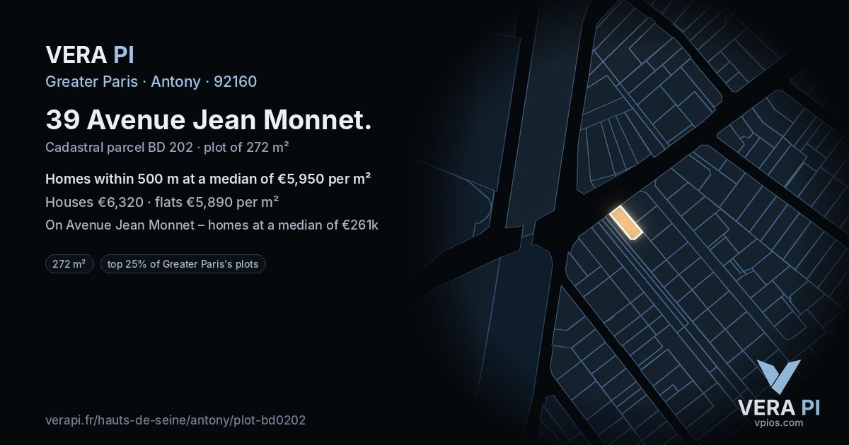 39 Avenue Jean Monnet, Antony at night – the plot lit, the parcels around coloured by the prices near them