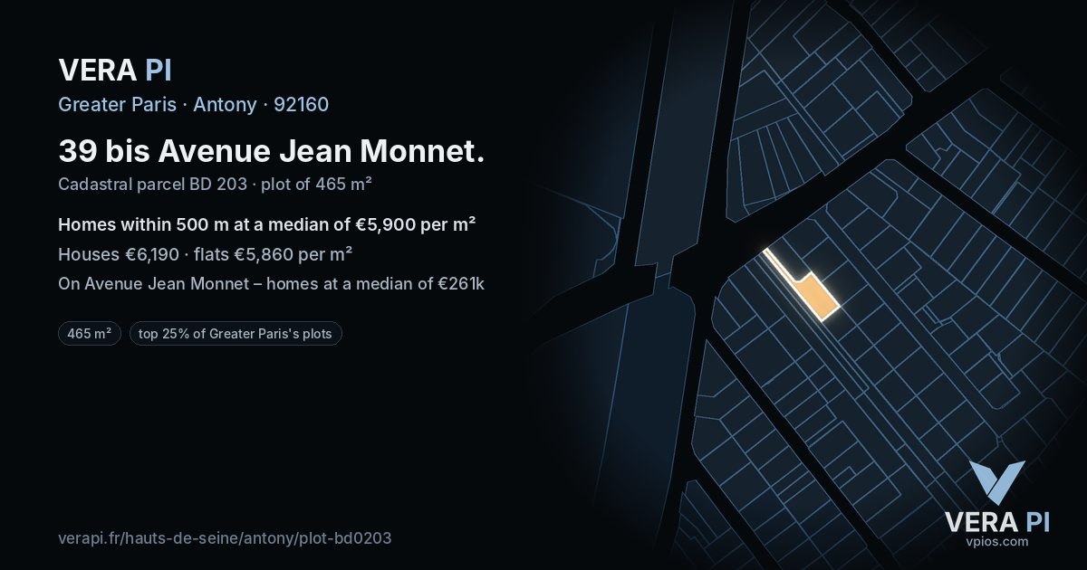 39 bis Avenue Jean Monnet, Antony at night – the plot lit, the parcels around coloured by the prices near them