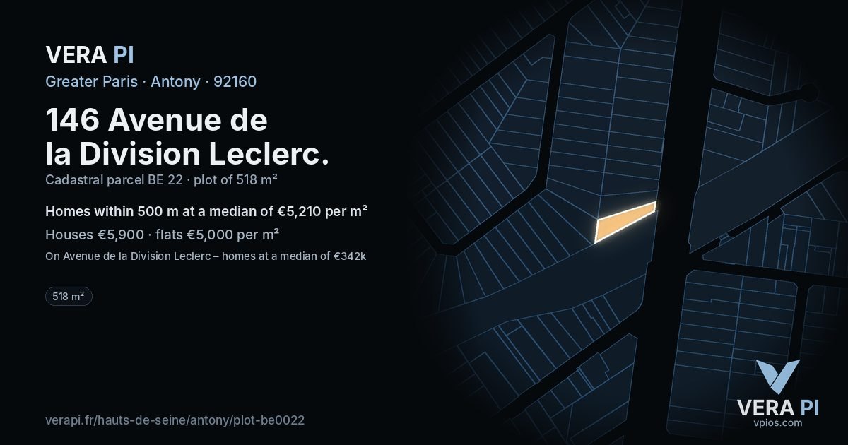 146 Avenue de la Division Leclerc, Antony at night – the plot lit, the parcels around coloured by the prices near them