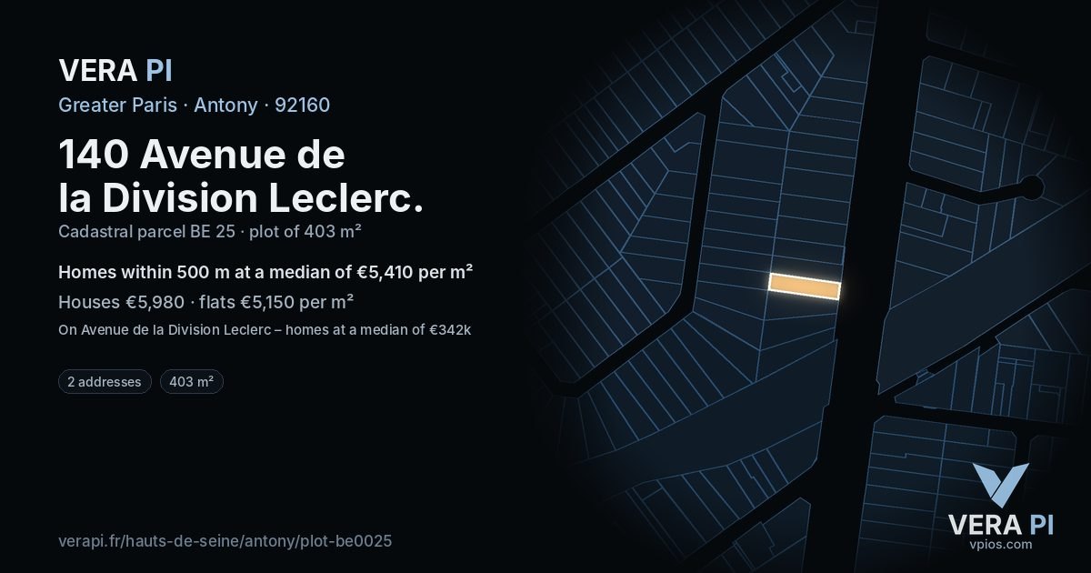 140 Avenue de la Division Leclerc, Antony at night – the plot lit, the parcels around coloured by the prices near them