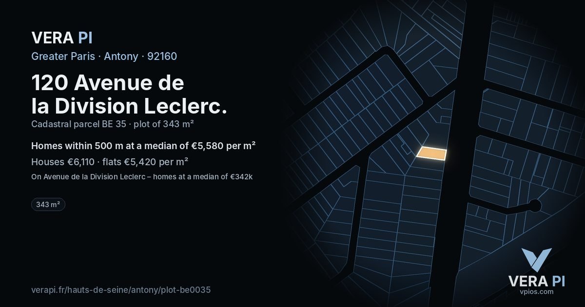 120 Avenue de la Division Leclerc, Antony at night – the plot lit, the parcels around coloured by the prices near them