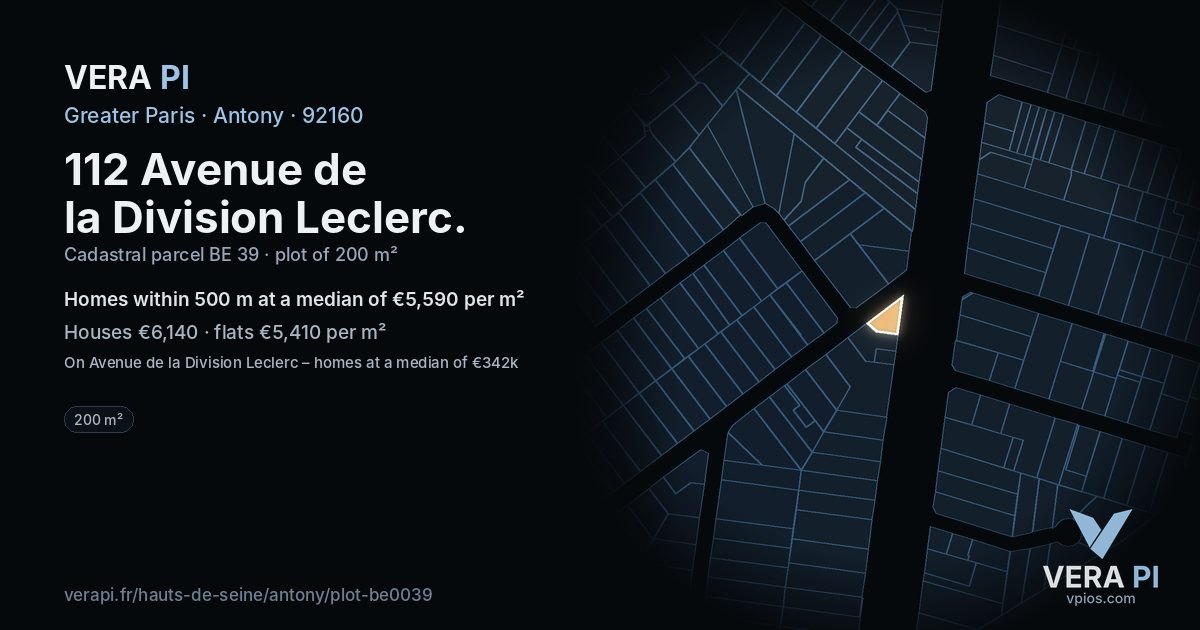 112 Avenue de la Division Leclerc, Antony at night – the plot lit, the parcels around coloured by the prices near them