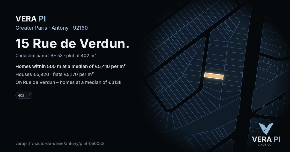 15 Rue de Verdun, Antony at night – the plot lit, the parcels around coloured by the prices near them