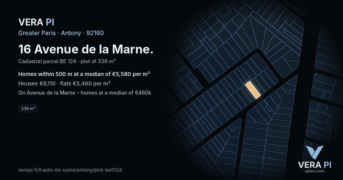 16 Avenue de la Marne, Antony at night – the plot lit, the parcels around coloured by the prices near them