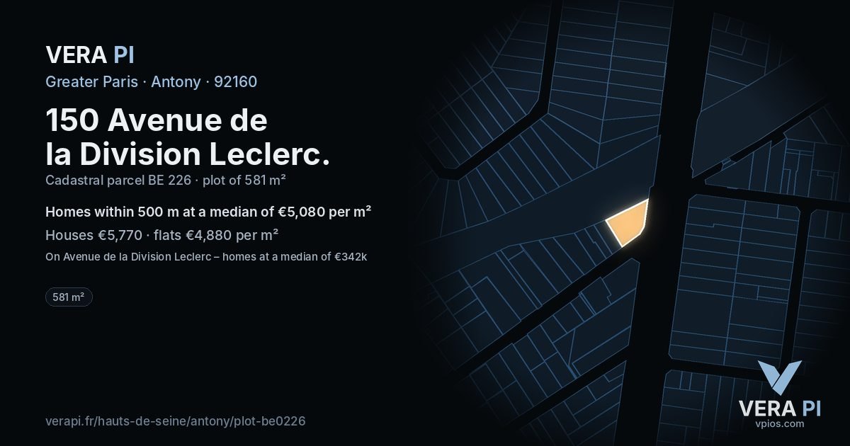 150 Avenue de la Division Leclerc, Antony at night – the plot lit, the parcels around coloured by the prices near them