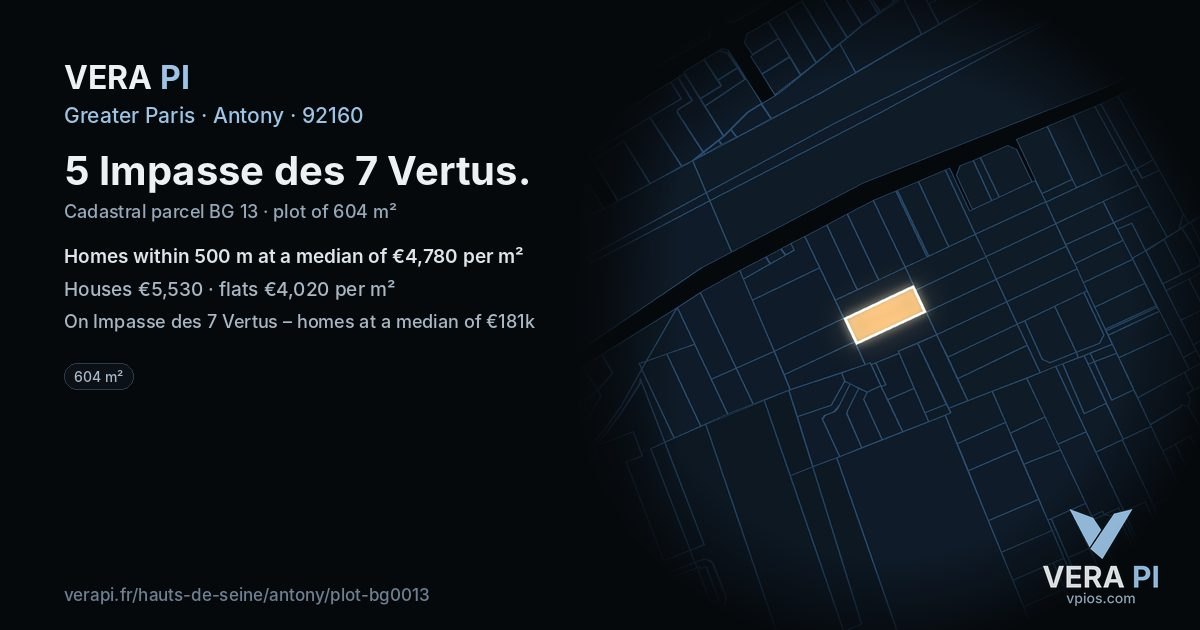 5 Impasse des 7 Vertus, Antony at night – the plot lit, the parcels around coloured by the prices near them