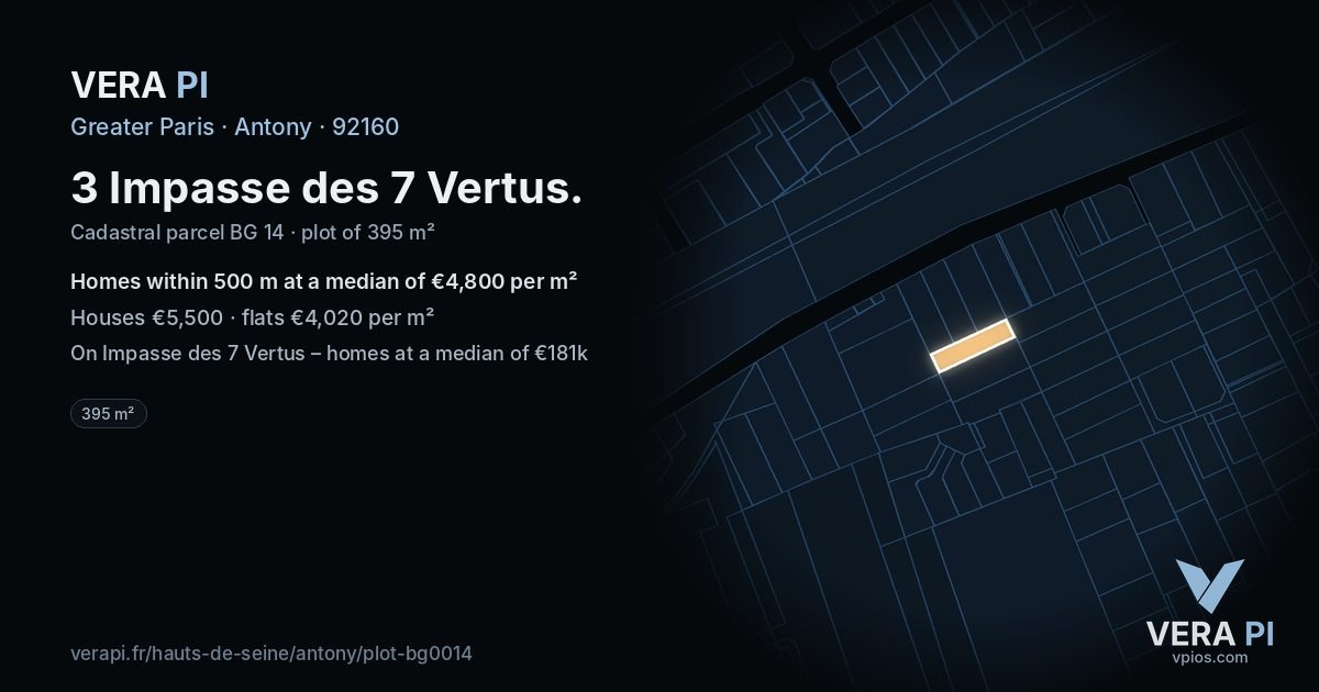 3 Impasse des 7 Vertus, Antony at night – the plot lit, the parcels around coloured by the prices near them
