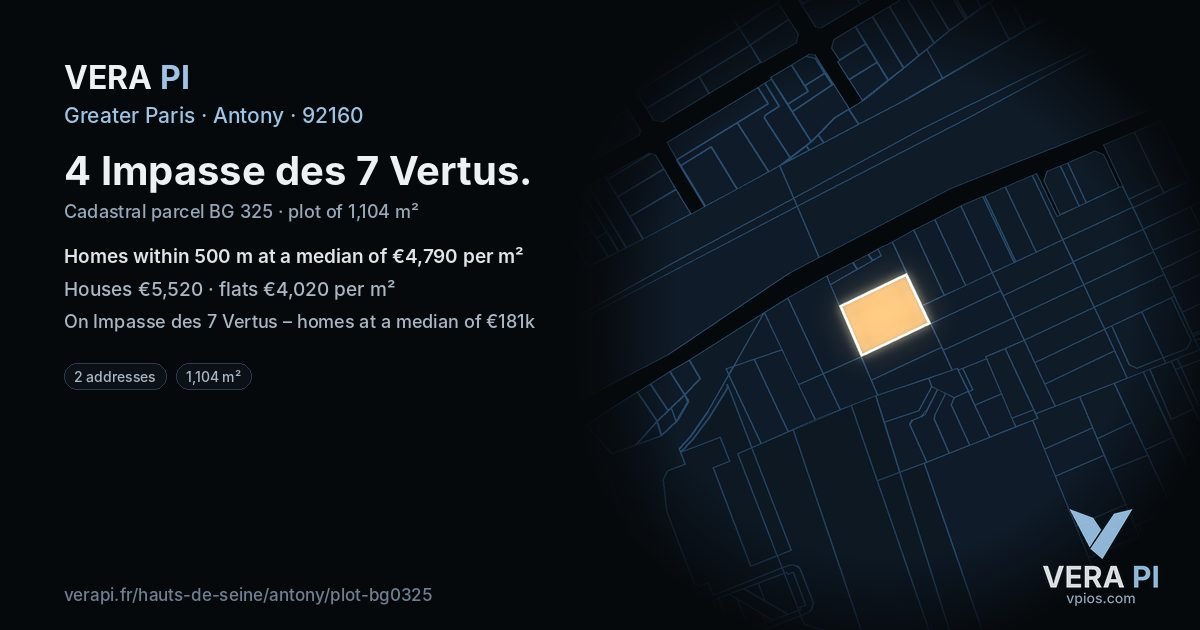 4 Impasse des 7 Vertus, Antony at night – the plot lit, the parcels around coloured by the prices near them