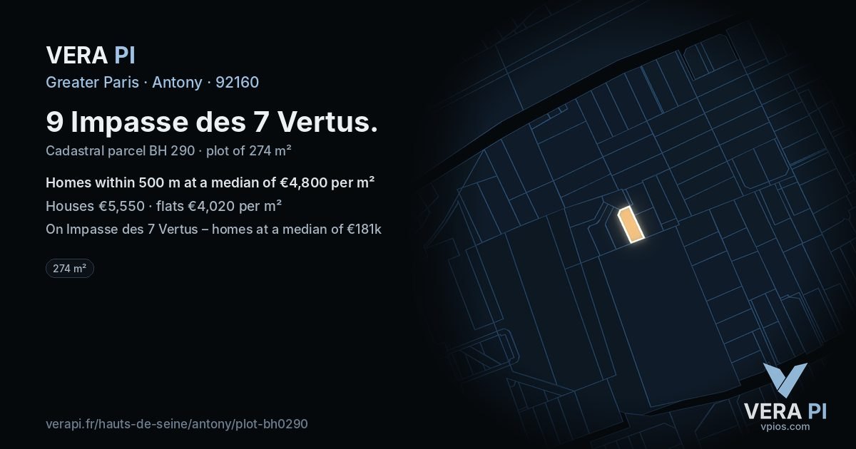 9 Impasse des 7 Vertus, Antony at night – the plot lit, the parcels around coloured by the prices near them
