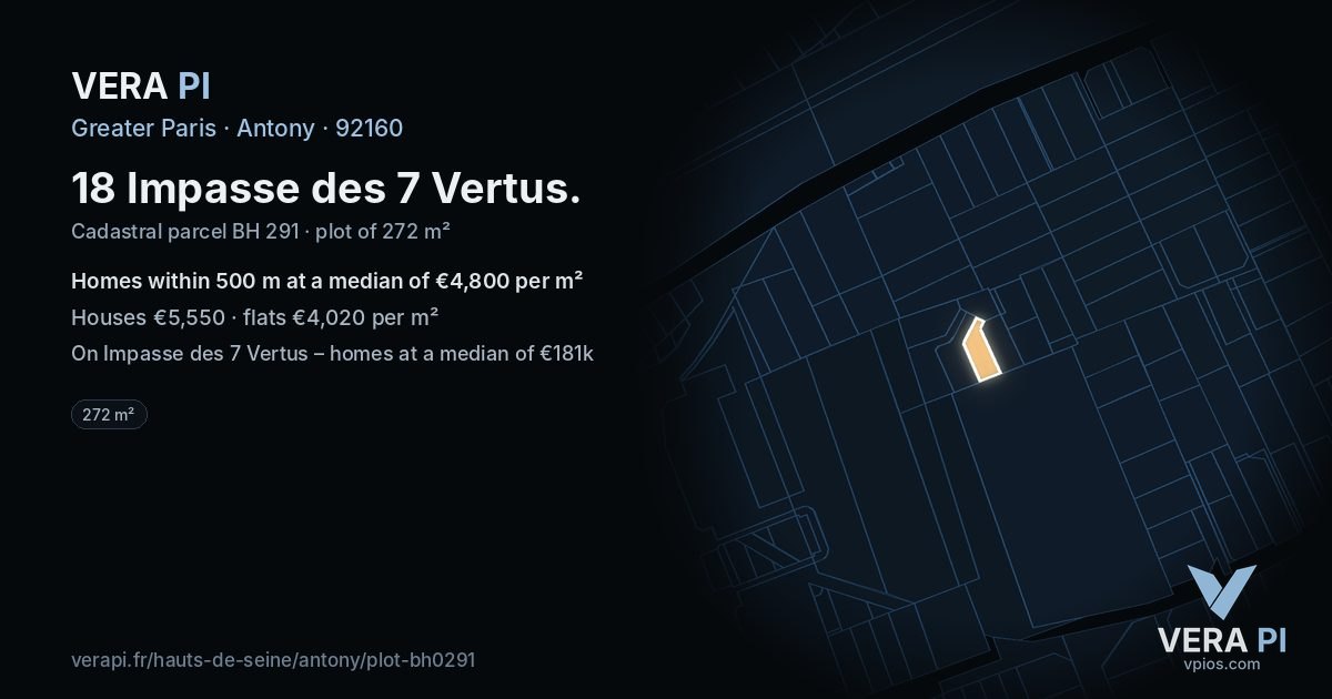 18 Impasse des 7 Vertus, Antony at night – the plot lit, the parcels around coloured by the prices near them