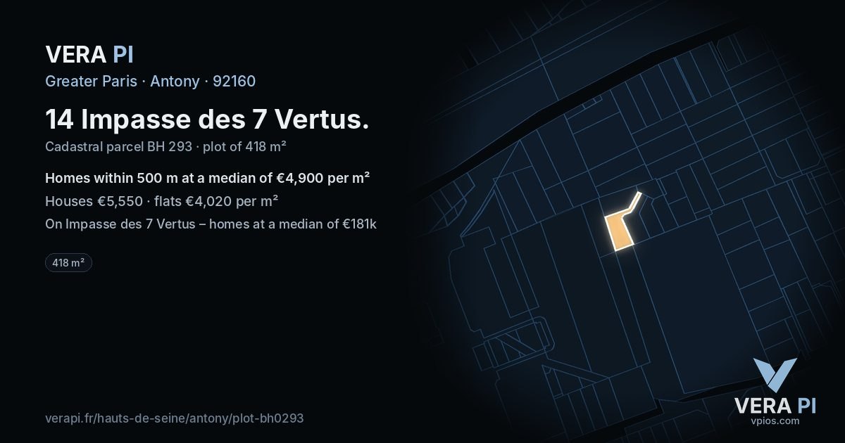 14 Impasse des 7 Vertus, Antony at night – the plot lit, the parcels around coloured by the prices near them