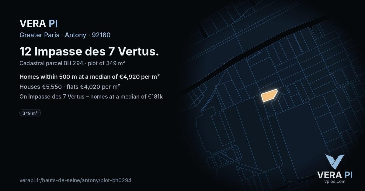 12 Impasse des 7 Vertus, Antony at night – the plot lit, the parcels around coloured by the prices near them