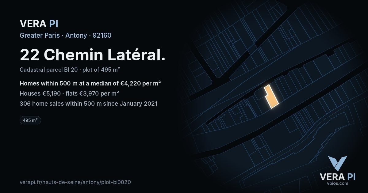 22 Chemin Latéral, Antony at night – the plot lit, the parcels around coloured by the prices near them