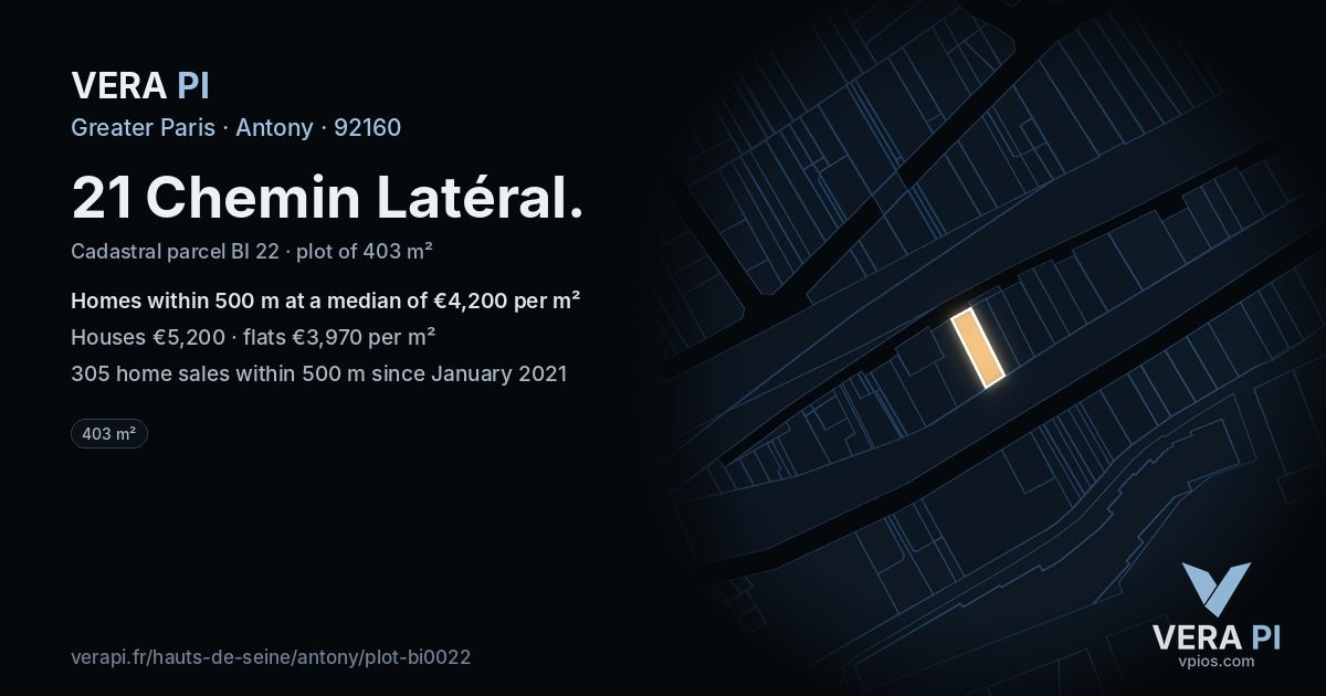 21 Chemin Latéral, Antony at night – the plot lit, the parcels around coloured by the prices near them