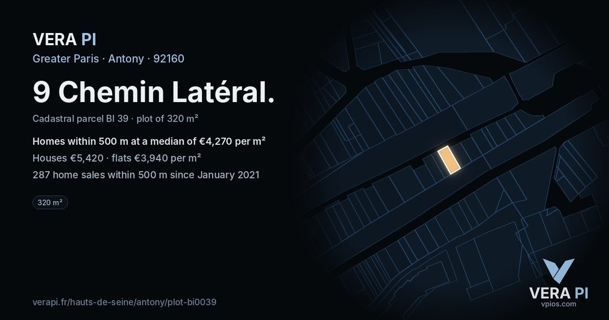 9 Chemin Latéral, Antony at night – the plot lit, the parcels around coloured by the prices near them
