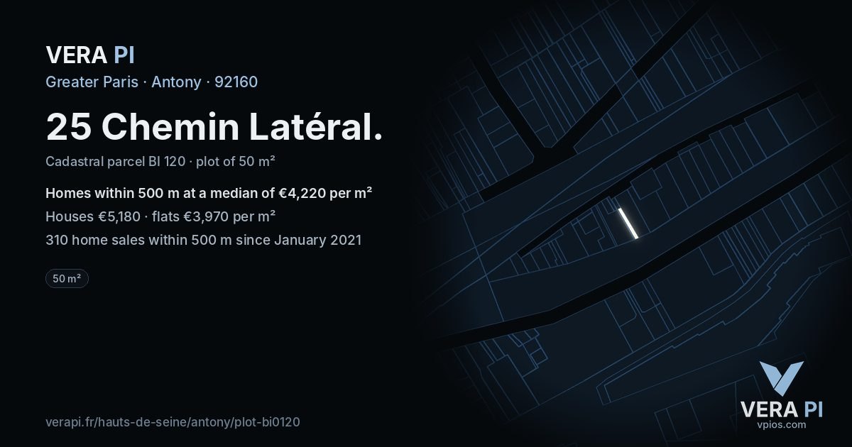 25 Chemin Latéral, Antony at night – the plot lit, the parcels around coloured by the prices near them