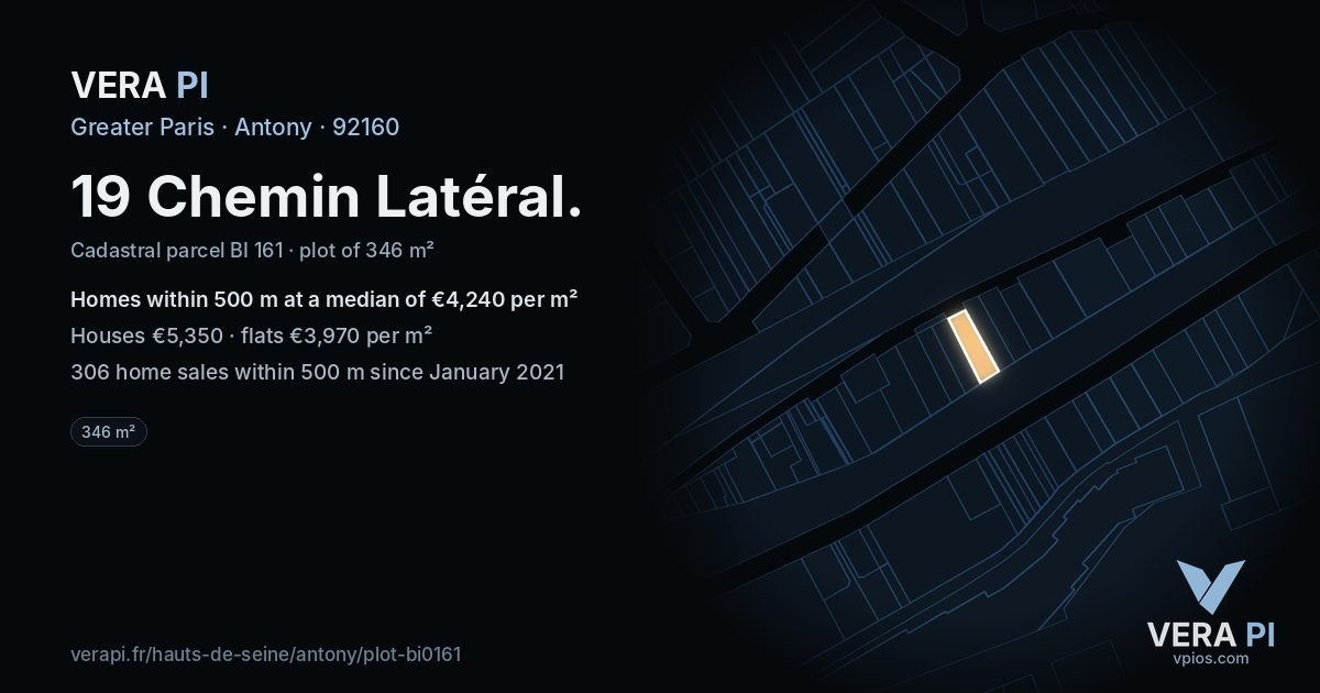 19 Chemin Latéral, Antony at night – the plot lit, the parcels around coloured by the prices near them