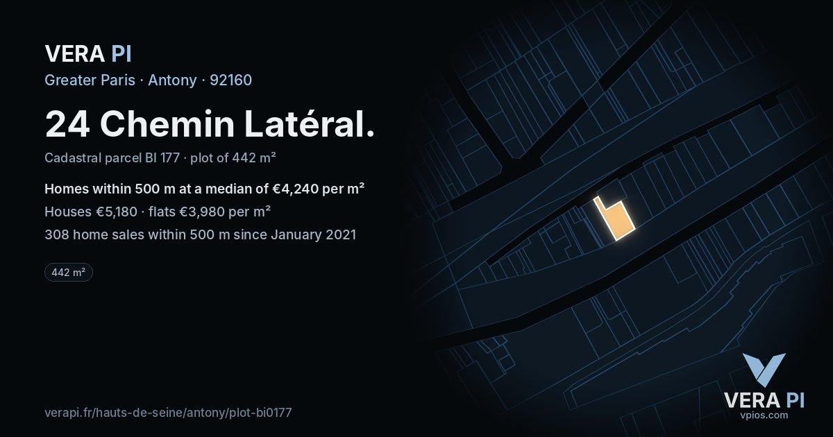 24 Chemin Latéral, Antony at night – the plot lit, the parcels around coloured by the prices near them