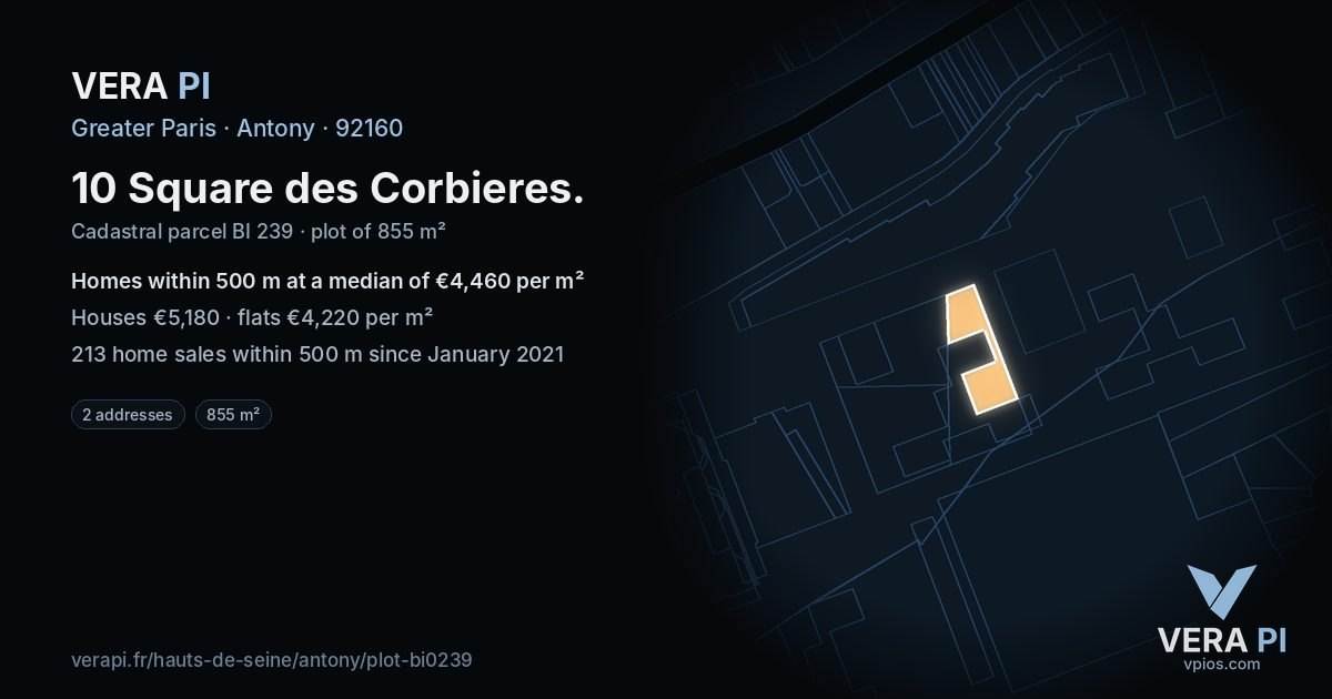 10 Square des Corbieres, Antony at night – the plot lit, the parcels around coloured by the prices near them