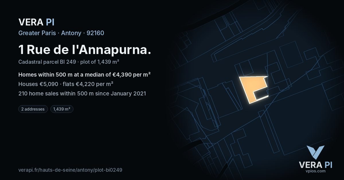 1 Rue de l'Annapurna, Antony at night – the plot lit, the parcels around coloured by the prices near them