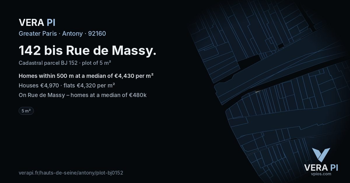 142 bis Rue de Massy, Antony at night – the plot lit, the parcels around coloured by the prices near them