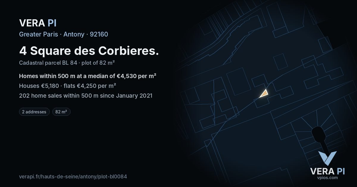 4 Square des Corbieres, Antony at night – the plot lit, the parcels around coloured by the prices near them